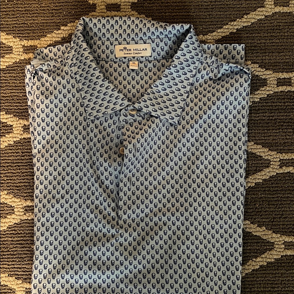 Peter Millar Navy and White Patterned Polo